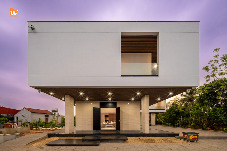 Mặt đứng biệt thự chụp lúc trời tím trong dự án chụp ảnh kiến trúc biệt thự Bắc Giang